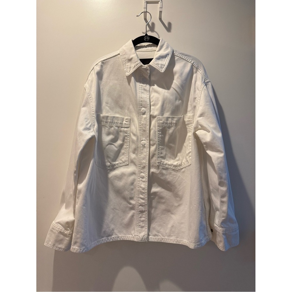 Zara White Button Down Pocket Shirt Jacket Cotton Denim Shacket Womens XS